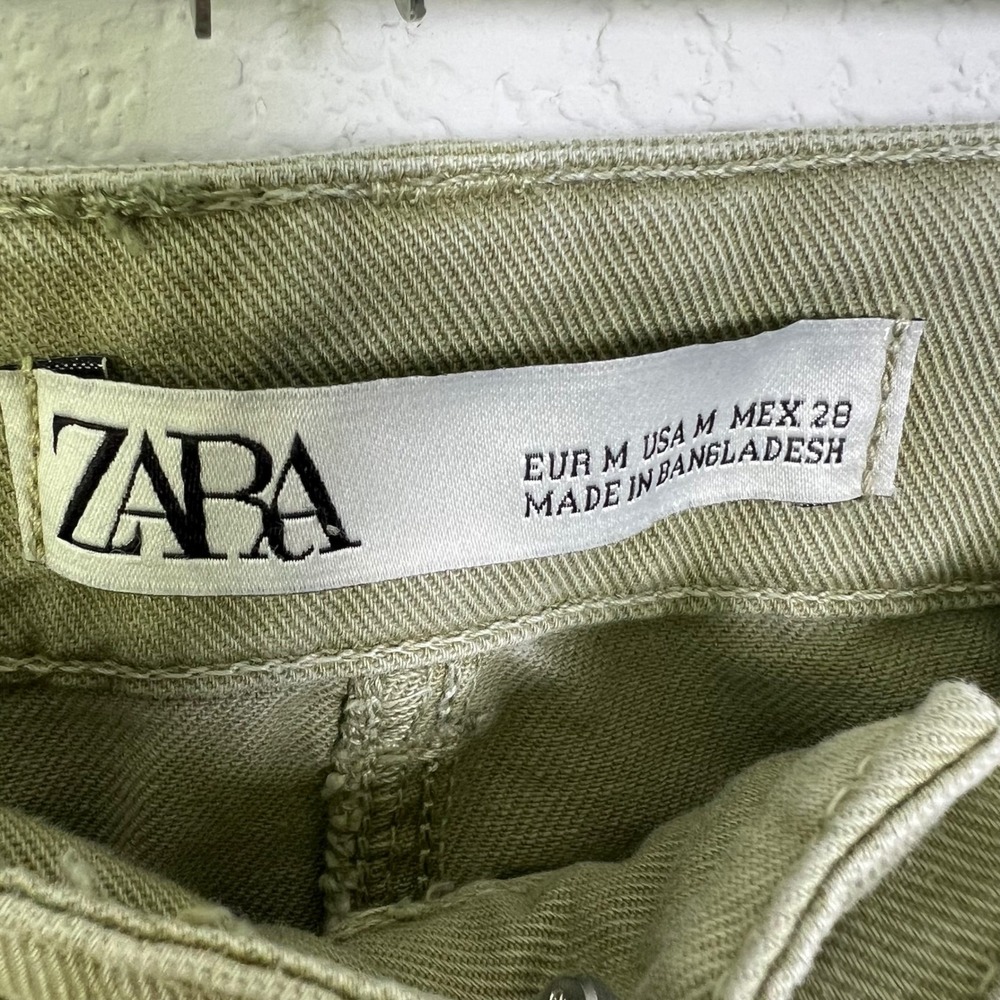 Zara Cargo Mini Skirt M Olive Green Womens Gorpcore Utility Raw Hem Cotton Skirt - Picture 3 of 7